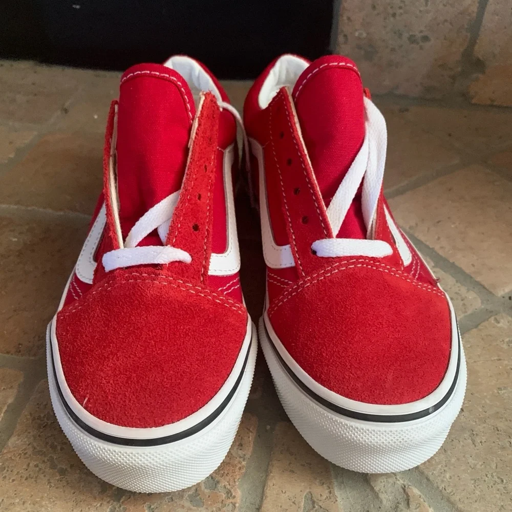 Vans Kids Old Skool Red and White Tennis Shoes - Picture 3 of 7